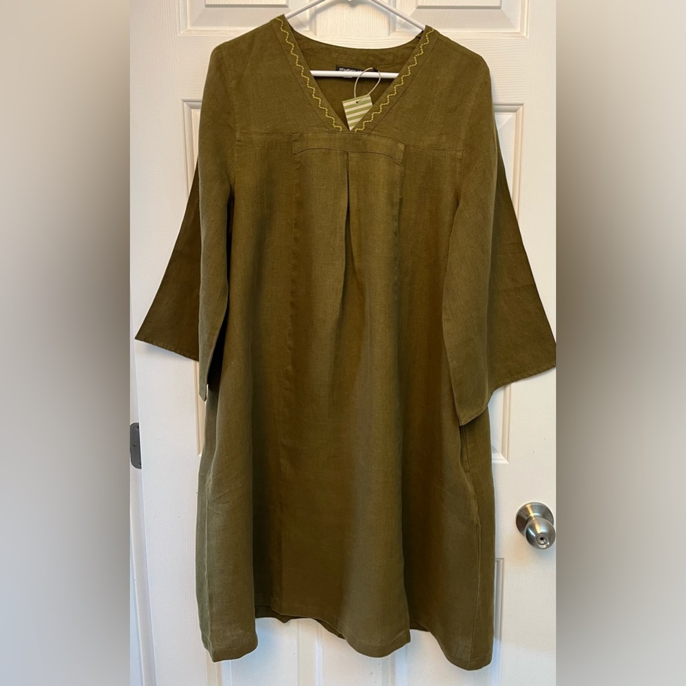 Gudrun Sjoden medium dark olive linen dress